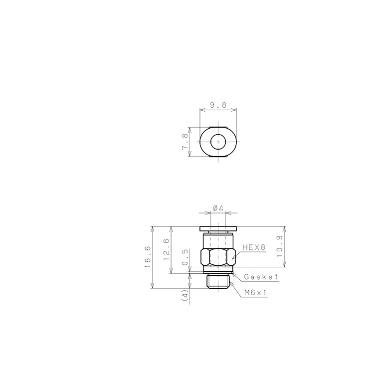 Đầu Nối Nhanh Khí Nén Dạng Thẳng Thân Lục Giác Ren Ngoài Pisco PC4-M6M-C_drawing