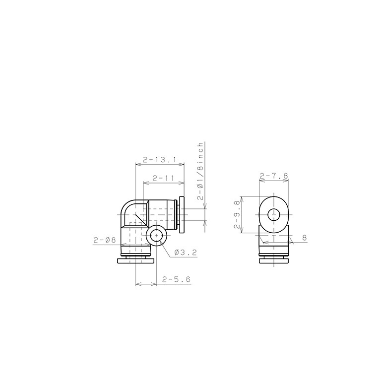 Đầu Nối Nhanh Khí Nén Cong 90° Pisco PV1/8MW_drawing