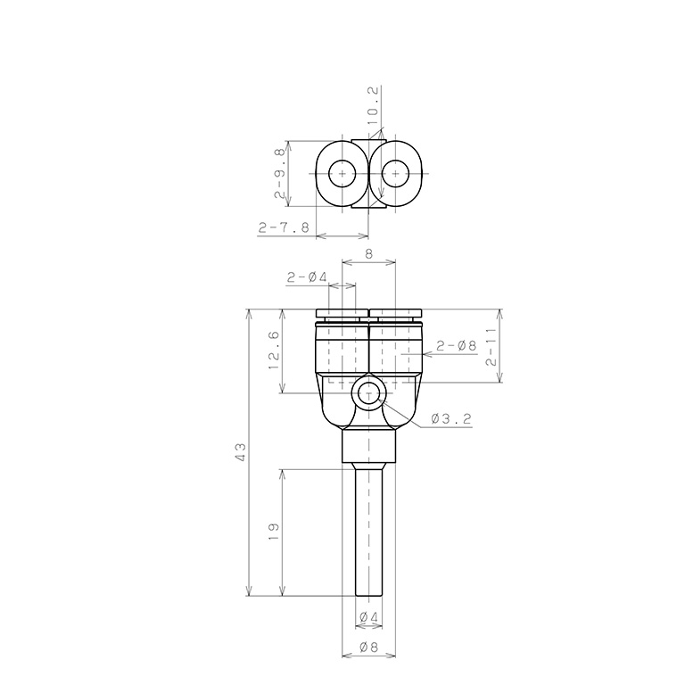 Đầu Nối Nhanh Khí Nén Giữa Ống Khí Và Fitting Dạng Chữ Y Pisco PYJ4M_drawing