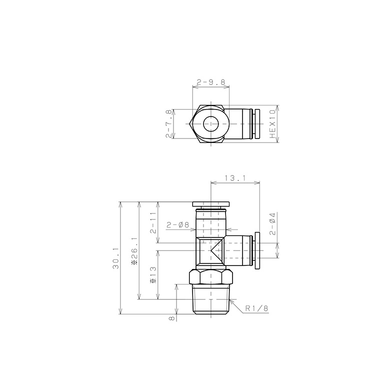 Đầu Nối Nhanh Khí Nén Dạng Chữ T Ren Ngoài Pisco PD4-01MW_drawing