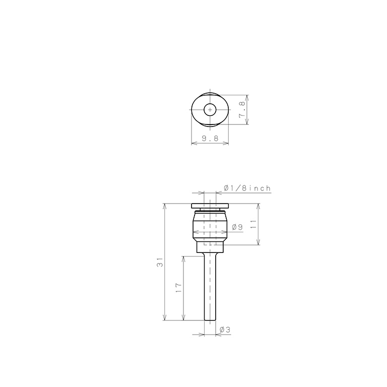 Đầu Nối Nhanh Khí Nén Giữa Ống Khí Và Fitting Dạng Nối Giảm Pisco PGJ3-1/8M_drawing