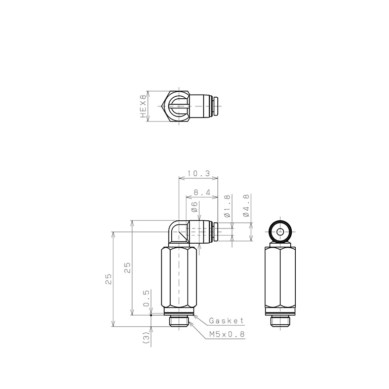 Đầu Nối Nhanh Khí Nén Dạng Cong 90° Ren Ngoài (Dài) Pisco PLL180-M5M_drawing