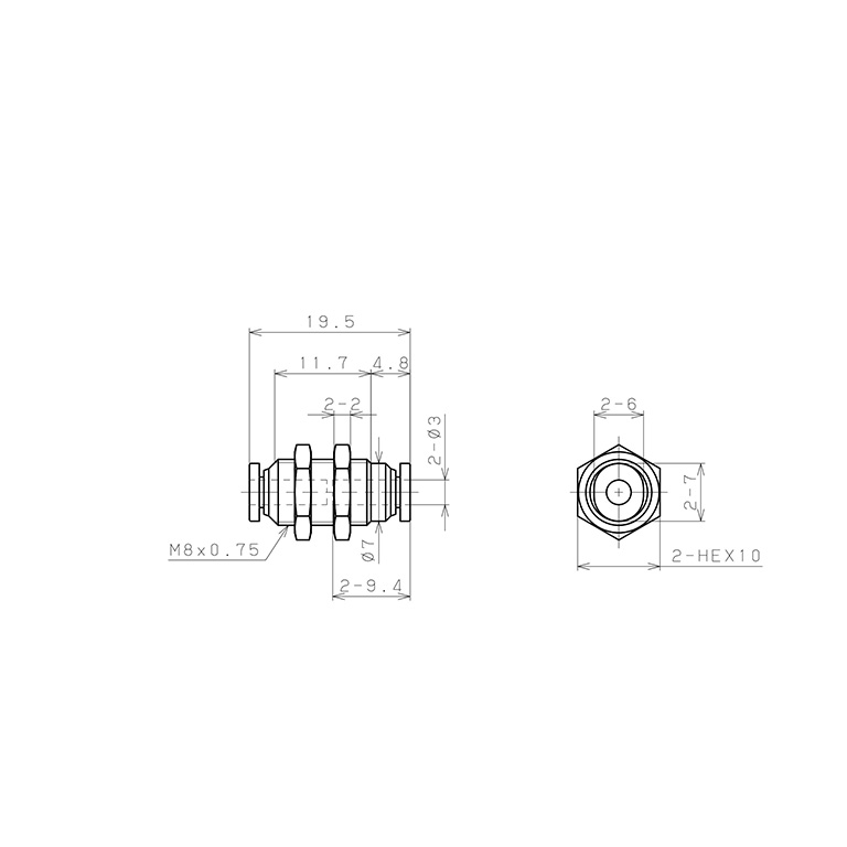 Đầu Nối Nhanh Khí Nén Dạng Thẳng Ren Ngoài Lắp Kẹp Vách Pisco PM3M-C_drawing