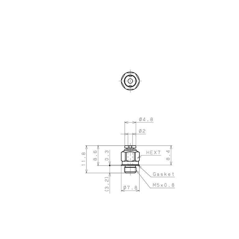 Đầu Nối Nhanh Khí Nén Dạng Thẳng Thân Lục Giác Ren Ngoài Pisco PC2-M5M-C_drawing