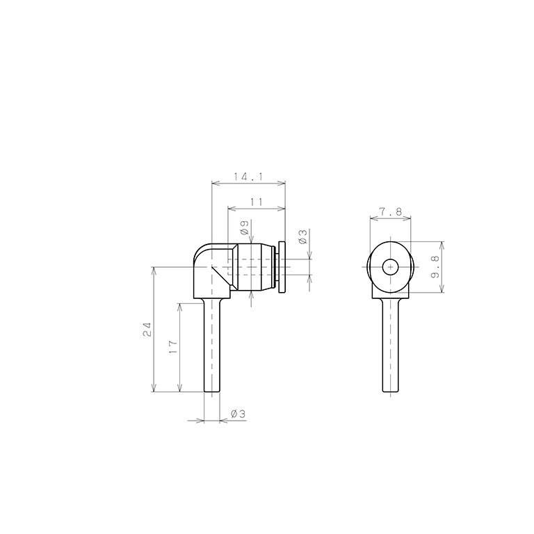 Đầu Nối Nhanh Khí Nén Giữa Ống Khí Và Fitting Dạng Cong 90° Pisco PLJ3M_drawing