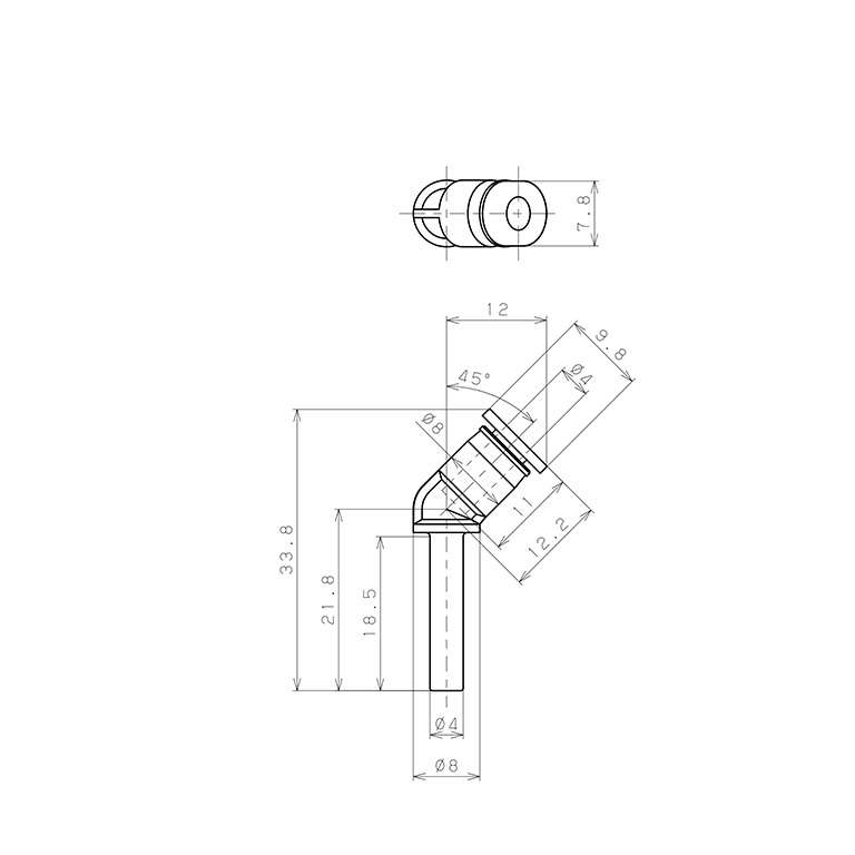 Đầu Nối Nhanh Khí Nén Giữa Ống Khí Và Fitting Dạng Cong 45° Pisco PLHJ4M_drawing