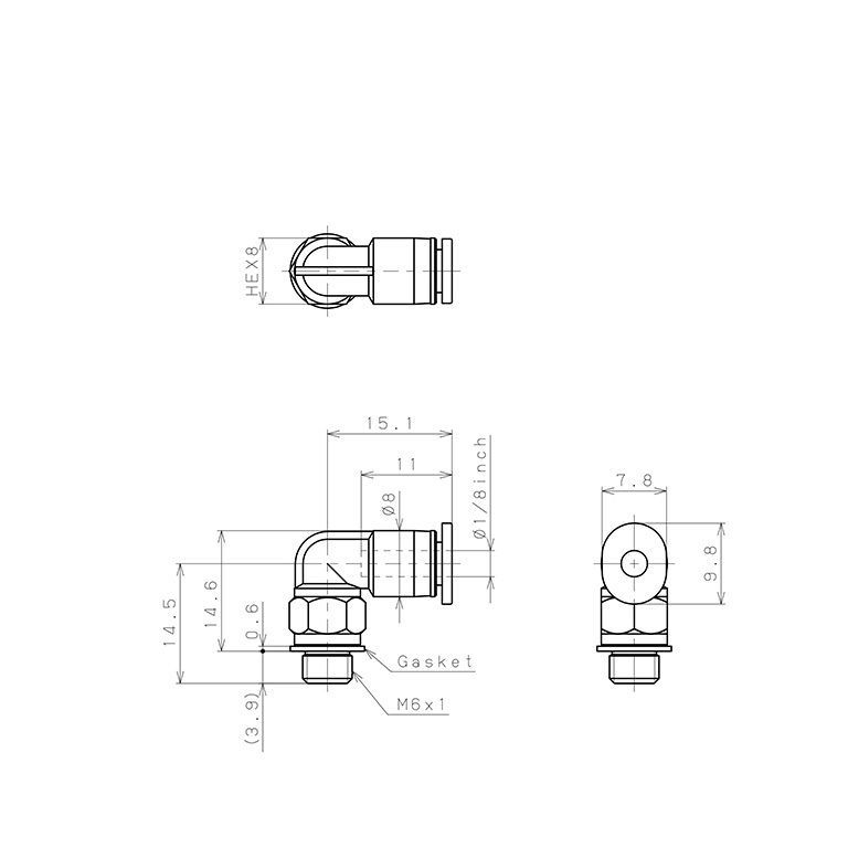 Đầu Nối Nhanh Khí Nén Dạng Cong 90° Ren Ngoài Pisco PL1/8-M6M_drawing