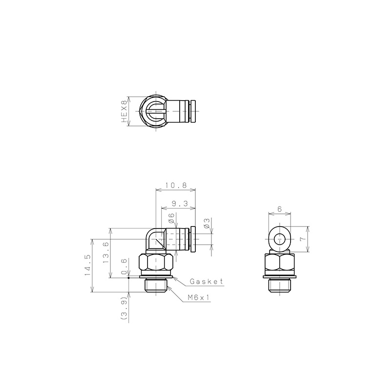 Đầu Nối Nhanh Khí Nén Dạng Cong 90° Ren Ngoài Pisco PL3-M6MW_drawing