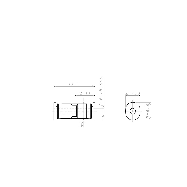 Đầu Nối Nhanh Khí Nén Dạng Thẳng Pisco PU1/8MW_drawing