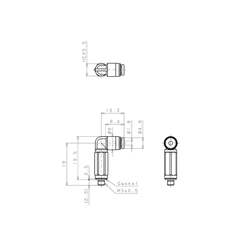 Đầu Nối Nhanh Khí Nén Dạng Cong 90° Ren Ngoài (Dài) Pisco PLL180-M3M_drawing