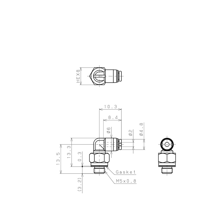 Đầu Nối Nhanh Khí Nén Dạng Cong 90° Ren Ngoài Pisco PL2-M5MW-C_drawing