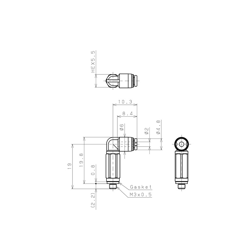 Đầu Nối Nhanh Khí Nén Dạng Cong 90° Ren Ngoài (Dài) Pisco PLL2-M3M-C_drawing