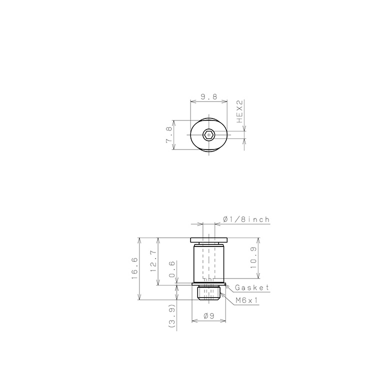 Đầu Nối Nhanh Khí Nén Dạng Thẳng Ren Ngoài Pisco POC1/8-M6M_drawing