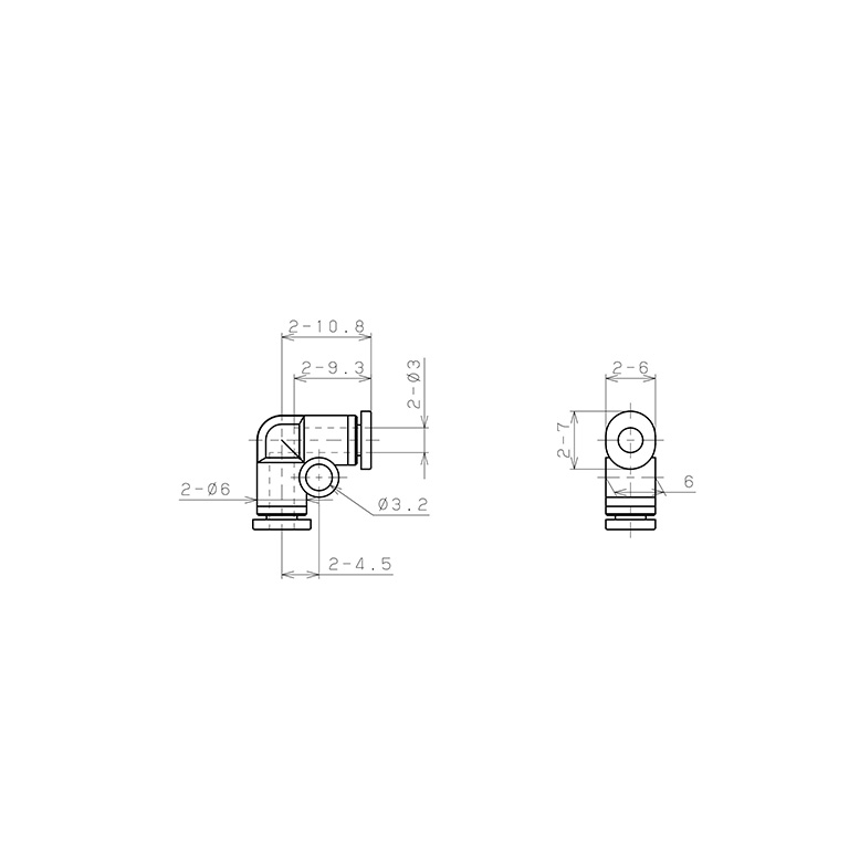 Đầu Nối Nhanh Khí Nén Cong 90° Pisco PV3MW_drawing