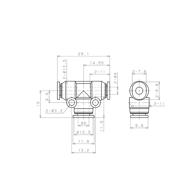 Đầu Nối Nhanh Khí Nén Chữ T Dạng Nối Giảm Pisco PEG4-6M_drawing