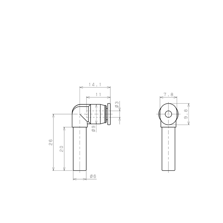 Đầu Nối Nhanh Khí Nén Giữa Ống Khí Và Fitting Dạng Nối Giảm Cong 90° Pisco PLGJ6-3MW_drawing