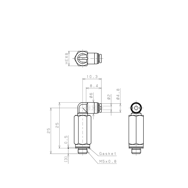Đầu Nối Nhanh Khí Nén Dạng Cong 90° Ren Ngoài (Dài) Pisco PLL2-M5MW_drawing