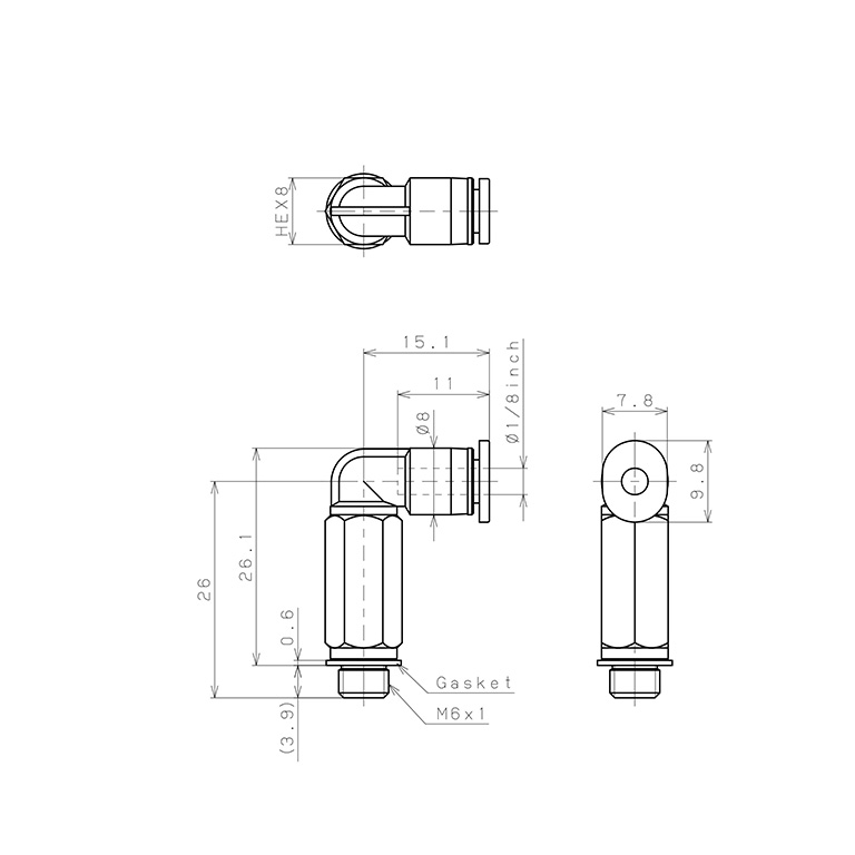 Đầu Nối Nhanh Khí Nén Dạng Cong 90° Ren Ngoài (Dài) Pisco PLL1/8-M6M_drawing