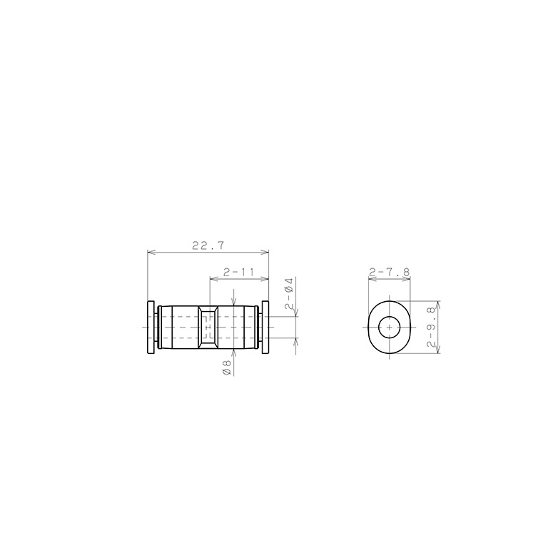 Đầu Nối Nhanh Khí Nén Dạng Thẳng Pisco PU4MW_drawing