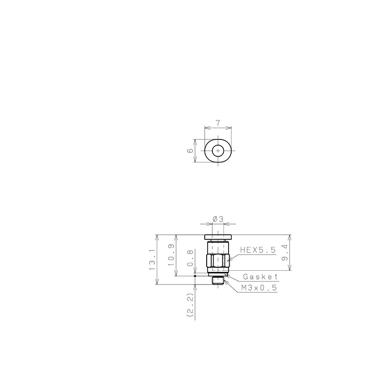 Đầu Nối Nhanh Khí Nén Dạng Thẳng Thân Lục Giác Ren Ngoài Pisco PC3-M3M-C_drawing