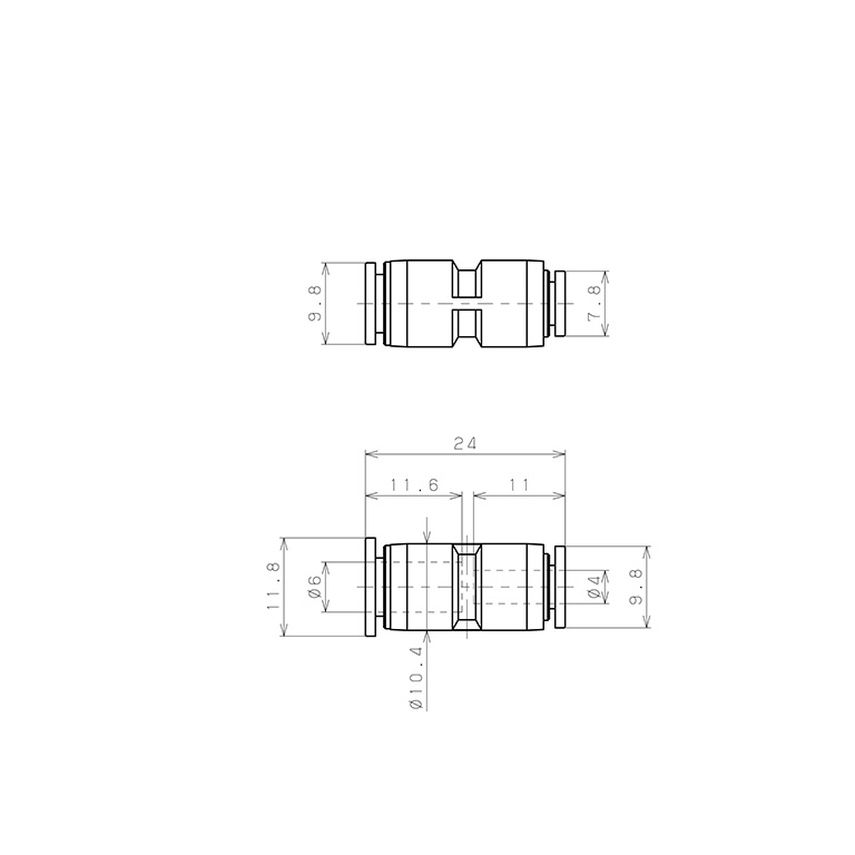 Đầu Nối Nhanh Khí Nén Dạng Nối Giảm Pisco PG6-4M_drawing