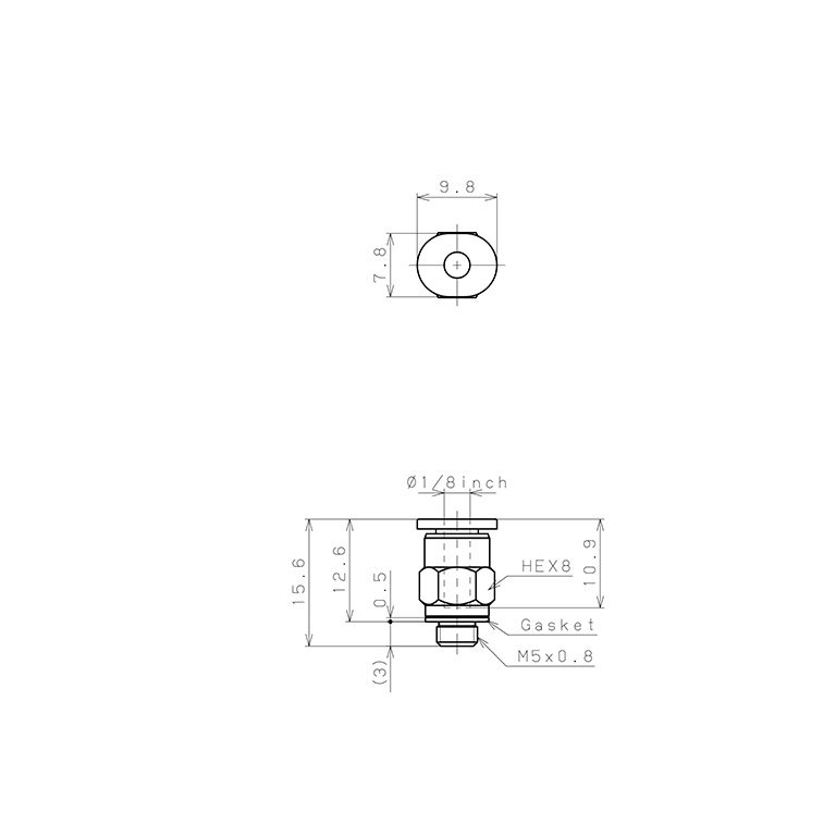 Đầu Nối Nhanh Khí Nén Dạng Thẳng Thân Lục Giác Ren Ngoài Pisco PC1/8-M5M_drawing