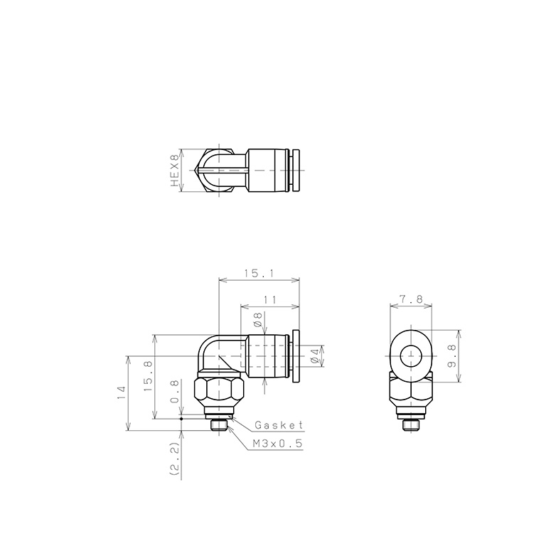 Đầu Nối Nhanh Khí Nén Dạng Cong 90° Ren Ngoài Pisco PL4-M3MW-C_drawing