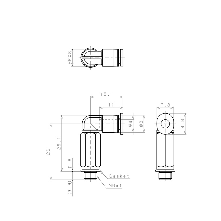 Đầu Nối Nhanh Khí Nén Dạng Cong 90° Ren Ngoài (Dài) Pisco PLL4-M6MW_drawing