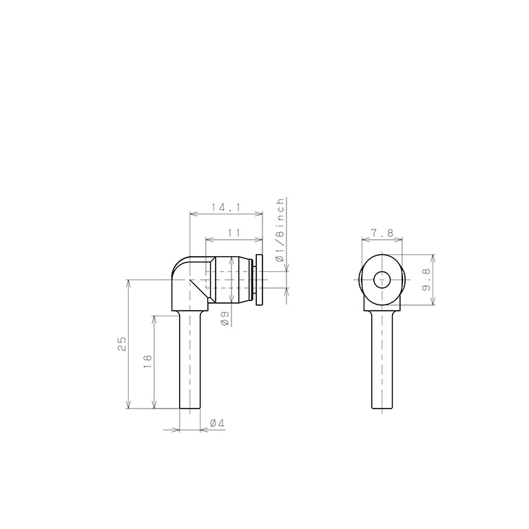 Đầu Nối Nhanh Khí Nén Giữa Ống Khí Và Fitting Dạng Nối Giảm Cong 90° Pisco PLGJ4-1/8M_drawing