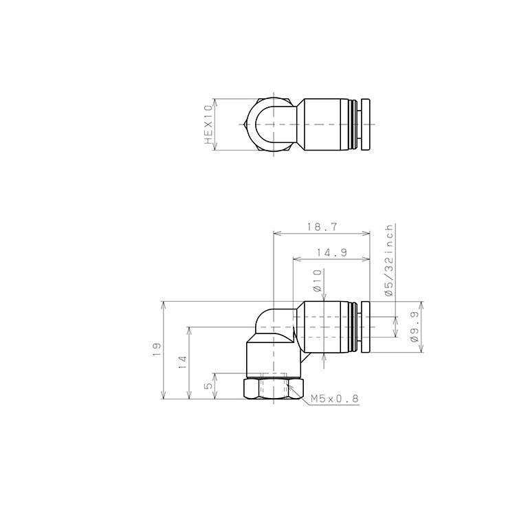 Đầu Nối Nhanh Khí Nén Dạng Cong 90° Ren Trong Pisco PLF5/32-M5_drawing