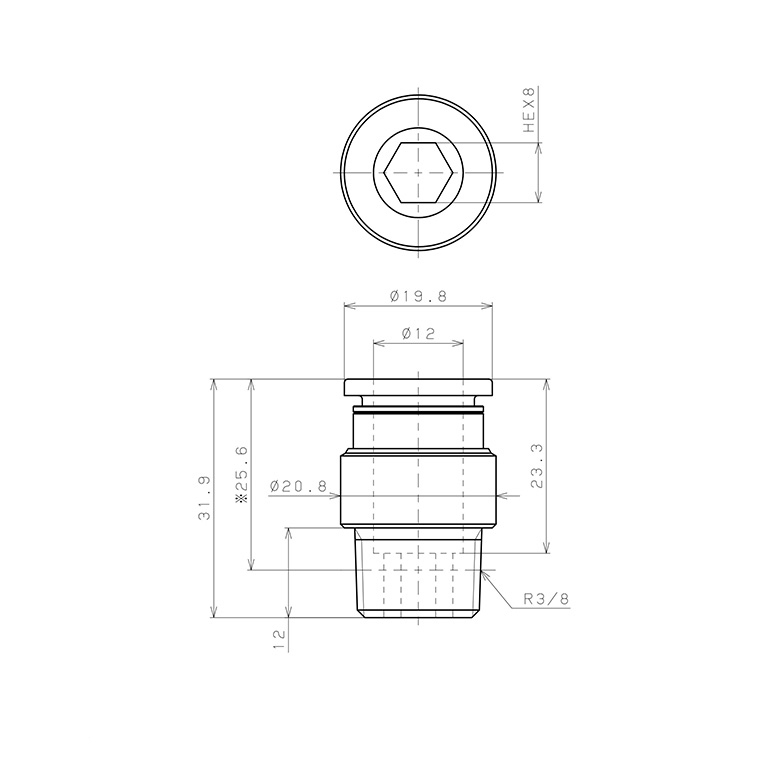 Đầu Nối Nhanh Khí Nén Dạng Thẳng Ren Ngoài Pisco POC12-03-C_drawing