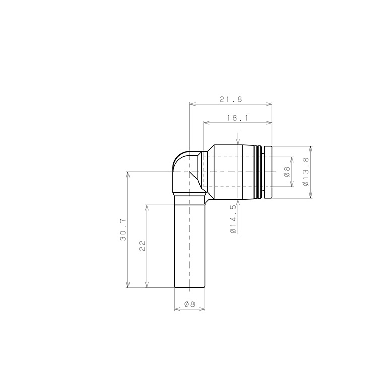 Đầu Nối Nhanh Khí Nén Giữa Ống Khí Và Fitting Dạng Cong 90° Pisco PLJ8-C_drawing