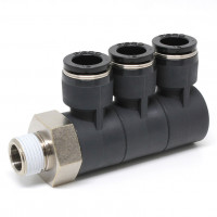 Đầu Nối Nhanh Khí Nén Ba Nhánh Cong 90° Thân Lục Giác Trụ Ren Ngoài Pisco PHT12-03