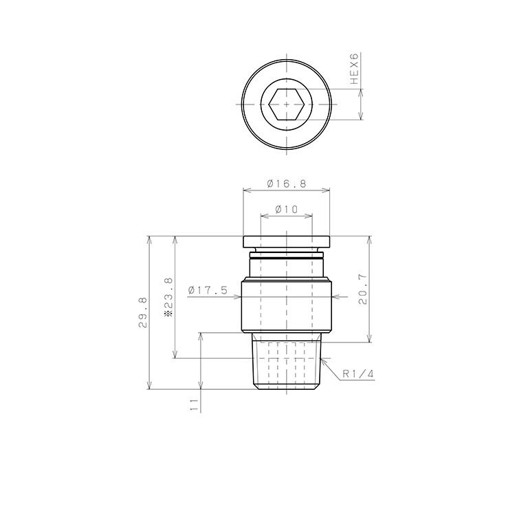 Đầu Nối Nhanh Khí Nén Dạng Thẳng Ren Ngoài Pisco POC10-02W-C_drawing