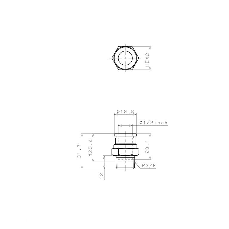 Đầu Nối Nhanh Khí Nén Dạng Thẳng Thân Lục Giác Ren Ngoài Pisco PC1/2-03-C_drawing
