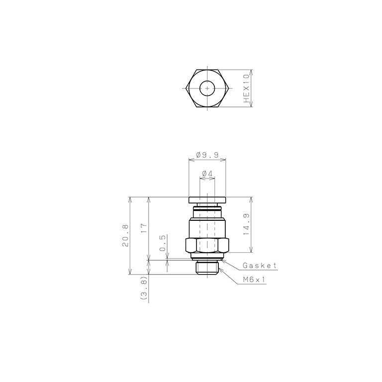 Đầu Nối Nhanh Khí Nén Dạng Thẳng Thân Lục Giác Ren Ngoài Pisco PC4-M6-C_drawing
