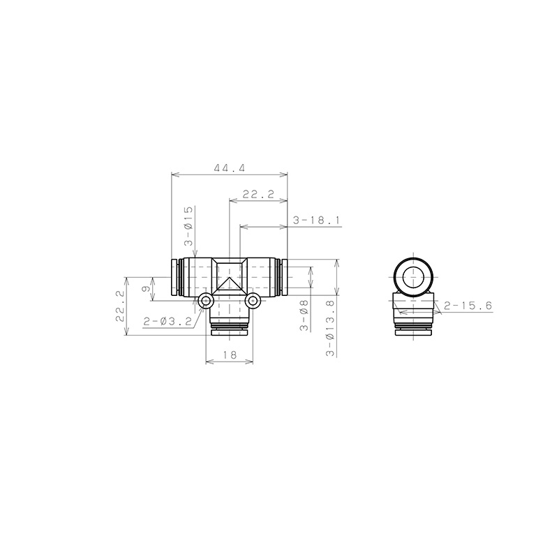 Đầu Nối Nhanh Khí Nén Chữ T Pisco PE8W_drawing