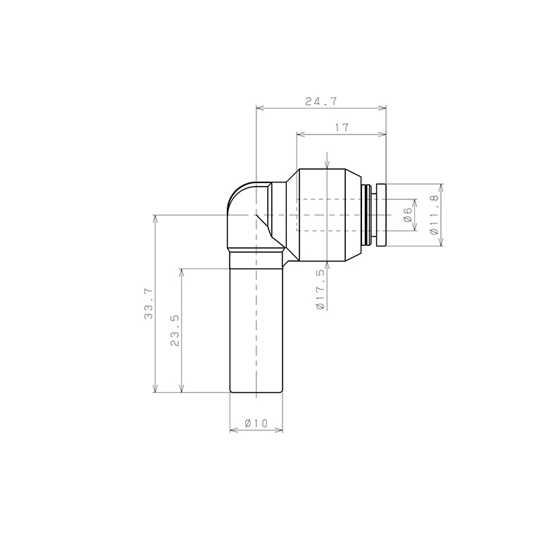 Đầu Nối Nhanh Khí Nén Giữa Ống Khí Và Fitting Dạng Nối Giảm Cong 90° Pisco PLGJ10-6-UC_drawing