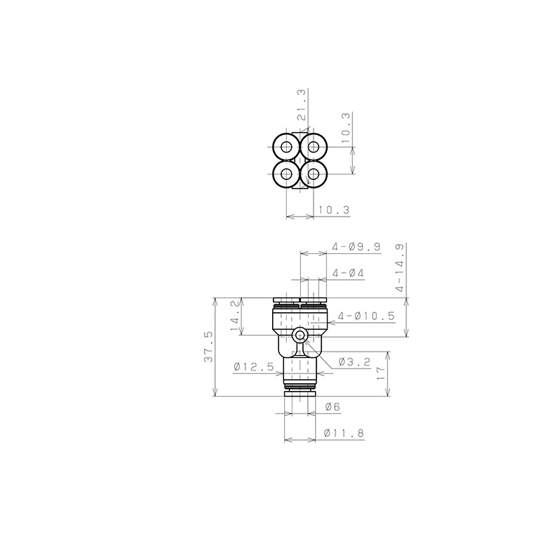 Đầu Nối Nhanh Khí Nén Chữ Y 5 Ngã Dạng Nối Giảm Pisco PRG6-4W-C_drawing