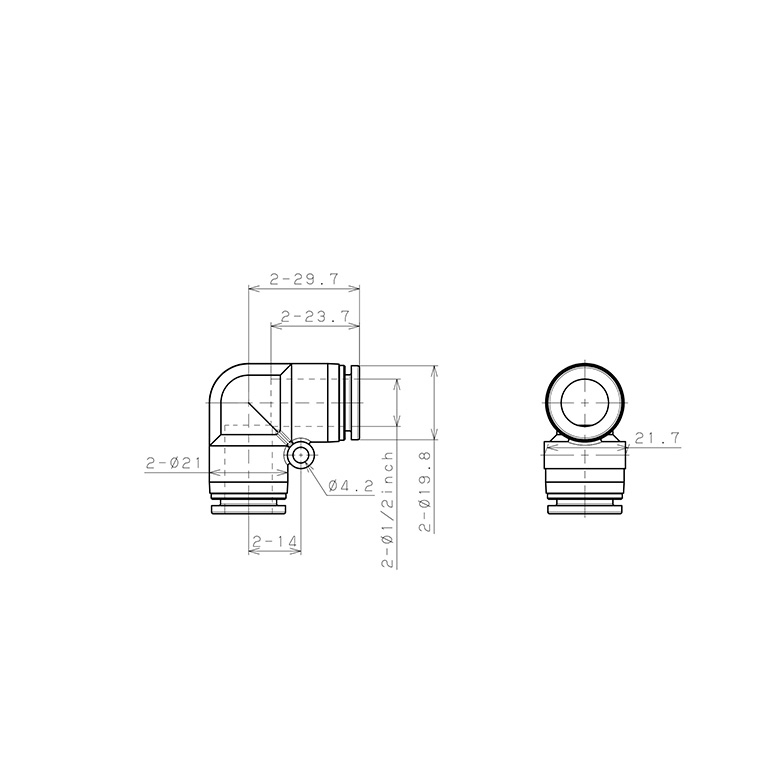 Đầu Nối Nhanh Khí Nén Cong 90° Pisco PV1/2W_drawing