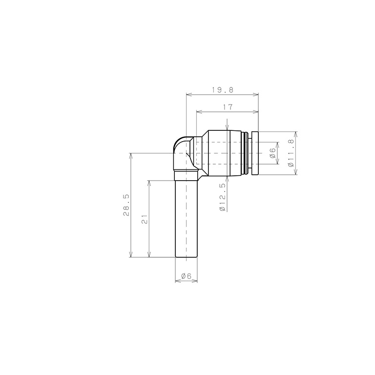 Đầu Nối Nhanh Khí Nén Giữa Ống Khí Và Fitting Dạng Cong 90° Pisco PLJ6-UC_drawing