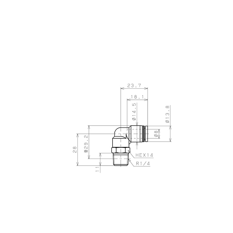 Đầu Nối Nhanh Khí Nén Dạng Cong 90° Ren Ngoài Pisco PL8-02W-C_drawing