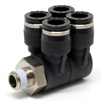 Đầu Nối Nhanh Khí Nén Bốn Nhánh Cong 90° Thân Lục Giác Trụ Ren Ngoài Pisco PAW8-01-UC