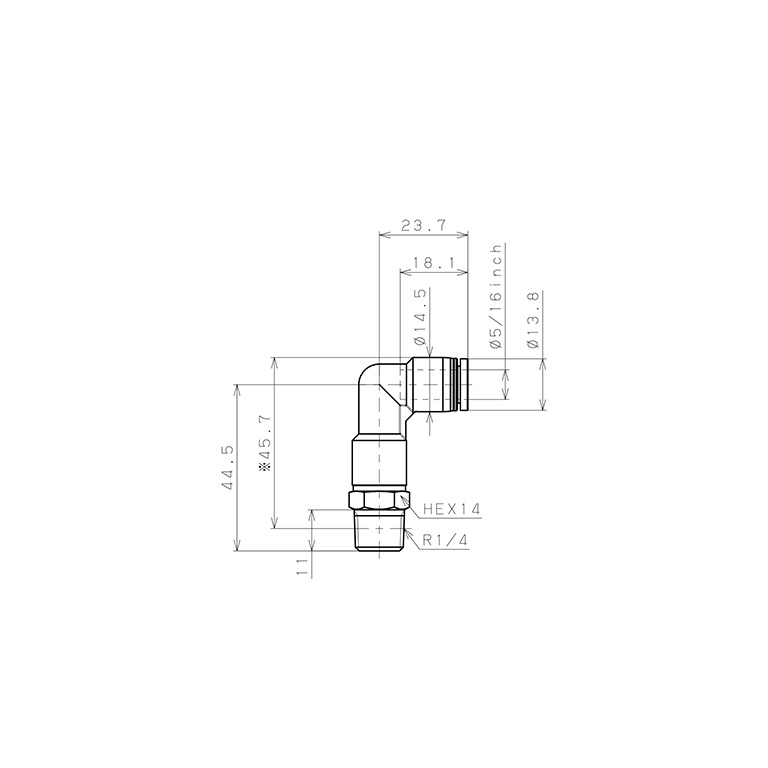 Đầu Nối Nhanh Khí Nén Dạng Cong 90° Ren Ngoài (Dài) Pisco PLL5/16-02-C_drawing