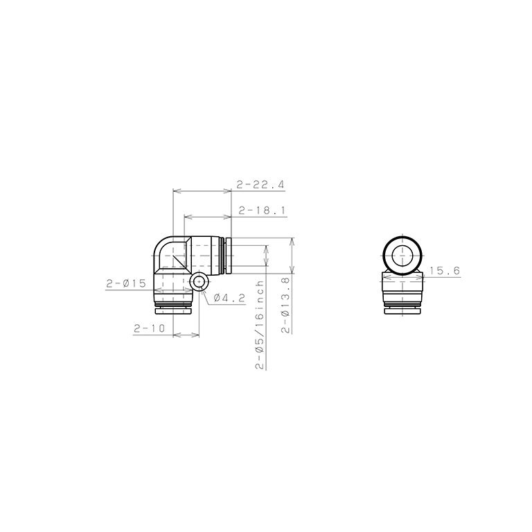Đầu Nối Nhanh Khí Nén Cong 90° Pisco PV5/16_drawing