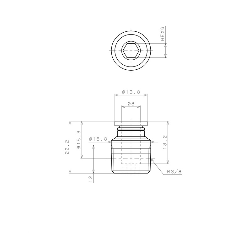 Đầu Nối Nhanh Khí Nén Dạng Thẳng Ren Ngoài Pisco POC8-03-UC_drawing
