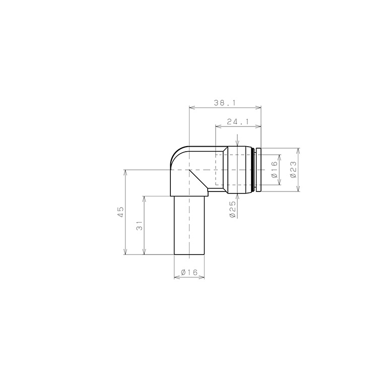 Đầu Nối Nhanh Khí Nén Giữa Ống Khí Và Fitting Dạng Cong 90° Pisco PLJ16W_drawing