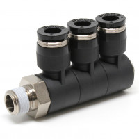 Đầu Nối Nhanh Khí Nén Ba Nhánh Cong 90° Thân Lục Giác Trụ Ren Ngoài Pisco PHT6-01-C