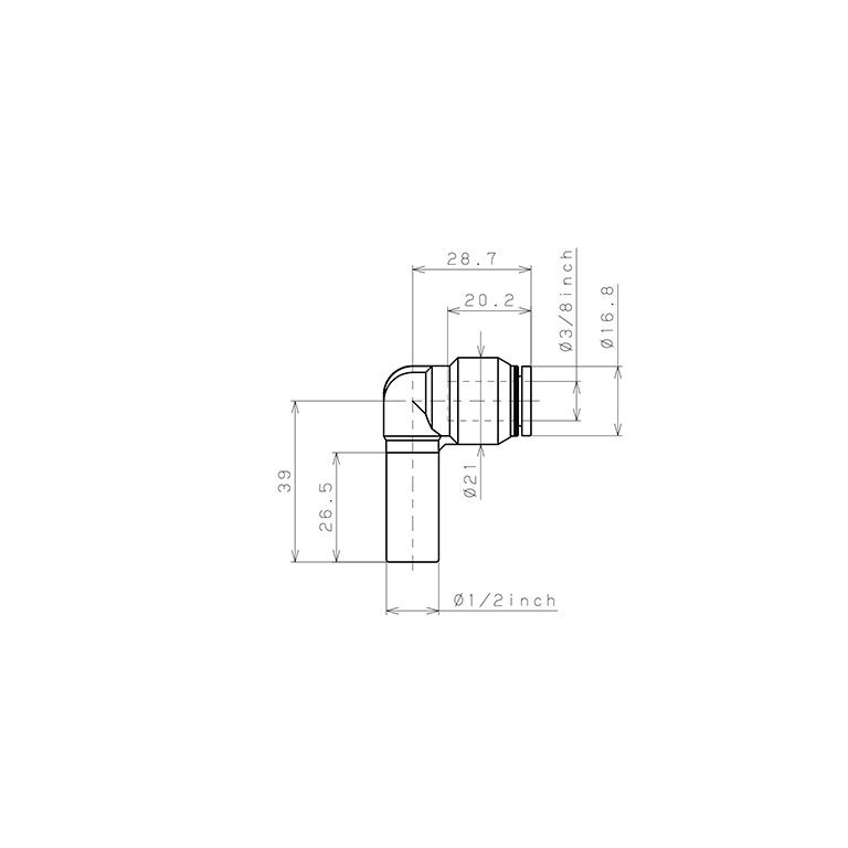 Đầu Nối Nhanh Khí Nén Giữa Ống Khí Và Fitting Dạng Nối Giảm Cong 90° Pisco PLGJ1/2-3/8_drawing