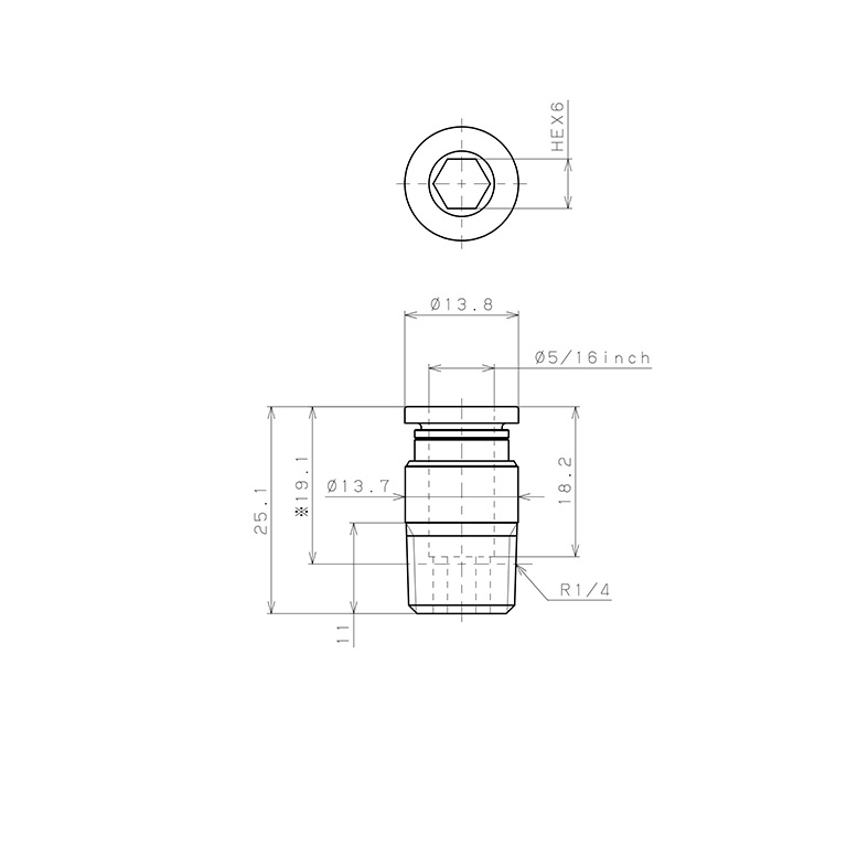 Đầu Nối Nhanh Khí Nén Dạng Thẳng Ren Ngoài Pisco POC5/16-02-C_drawing